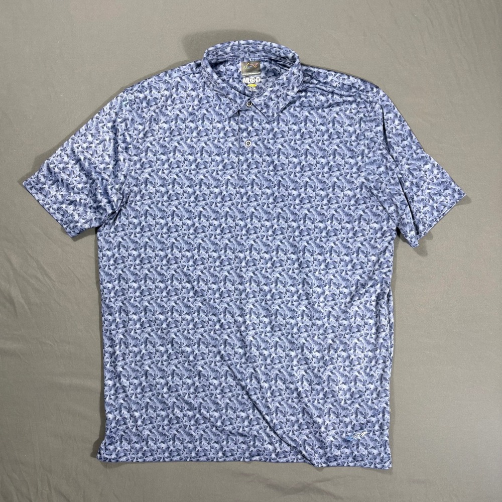 Greg Norman ML75 Polo XL Shark Print Golf Shirt Performance Polyester
